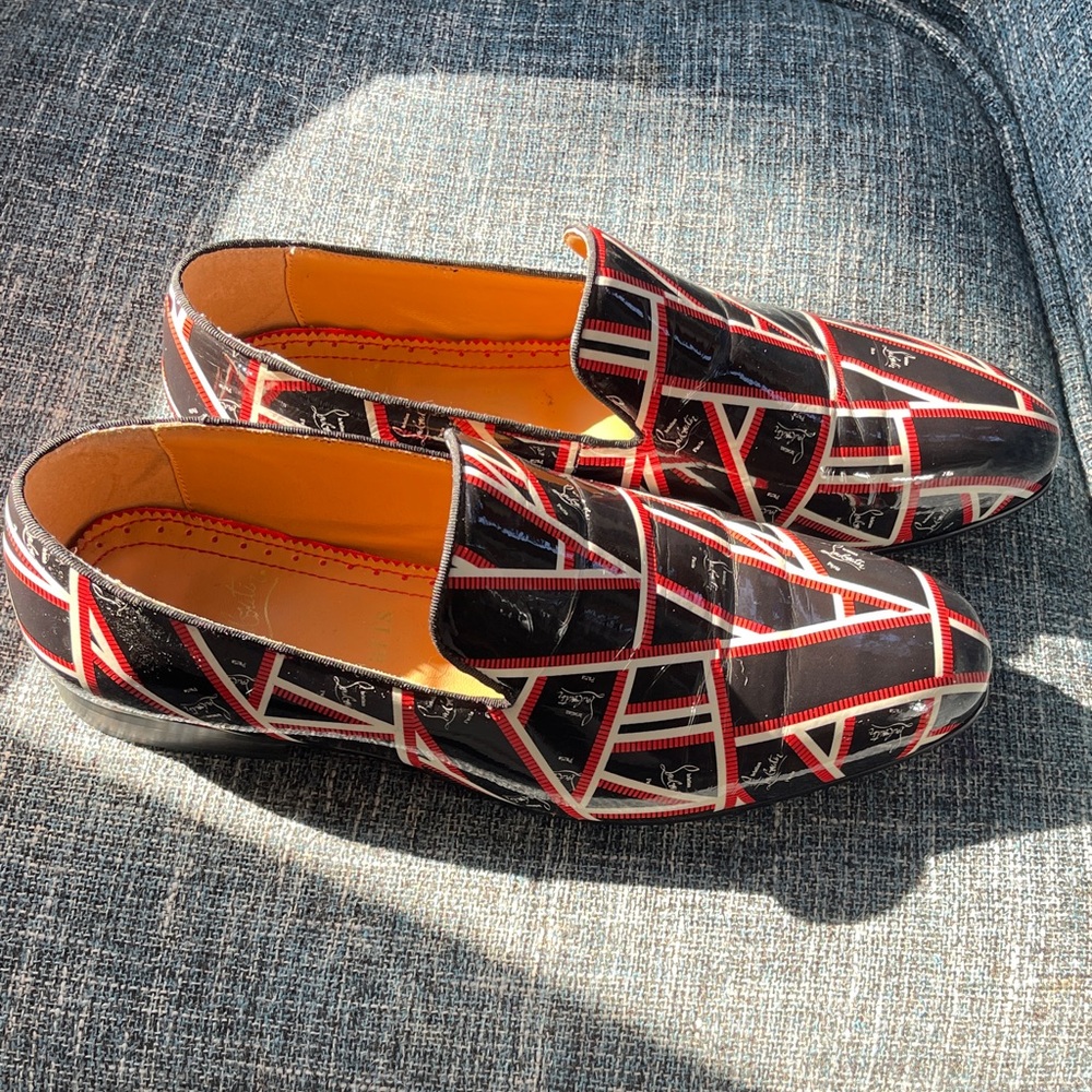 Christian Louboutin Black and Red Patterned Loafers - Picture 2 of 15